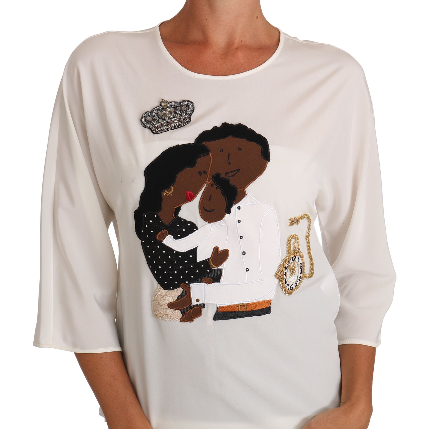 Camiseta de seda blanca con cristales #dgfamily de Dolce & Gabbana