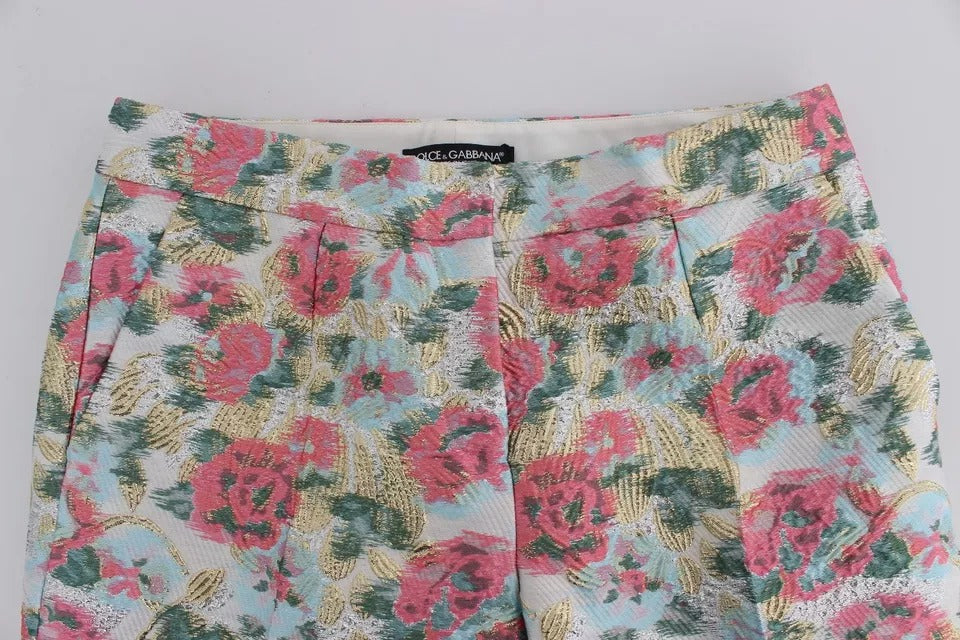 Pantalones en brocado floral rosa y blanco de Dolce & Gabbana