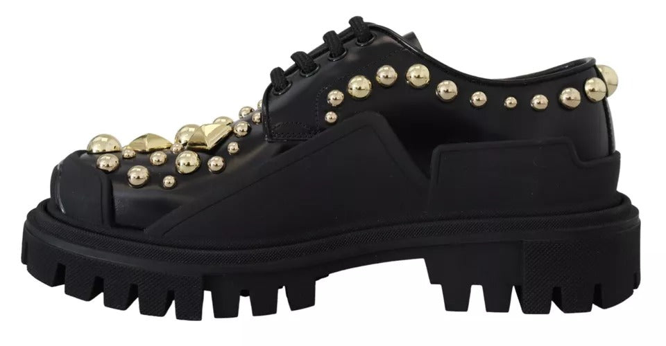 Zapatos Derby de Trekking de Cuero Negro con Adornos Dolce & Gabbana