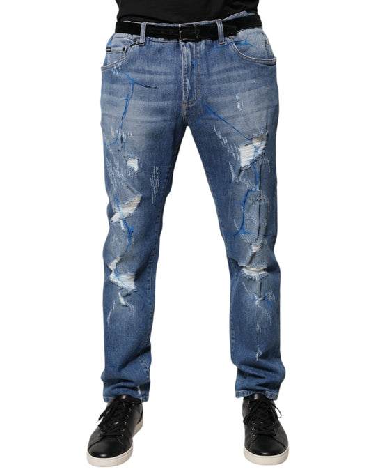 Vaqueros ajustados Dolce & Gabbana de algodón elástico azul desgastados