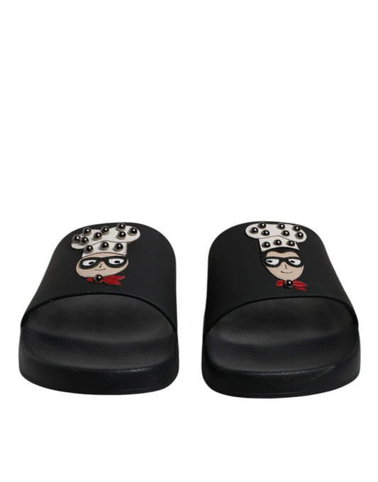 Dolce & Gabbana Sandalias de Piel Negras Zapatos de Playa