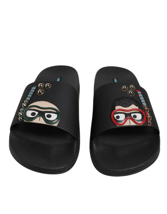 Chanclas de cuero negras Dolce & Gabbana Divers Sandalias Zapatos de playa