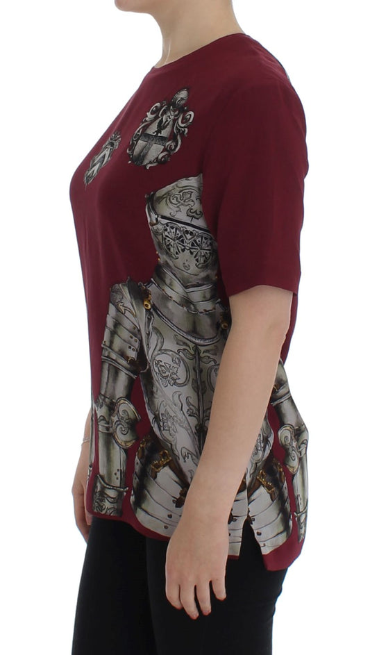 Camiseta blusa de seda con estampado de caballero rojo de Dolce & Gabbana