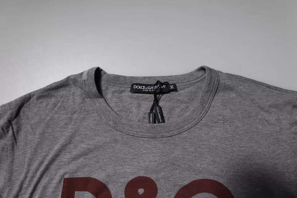 Camiseta de hombre Dolce & Gabbana de cuello redondo de algodón gris con logo estampado
