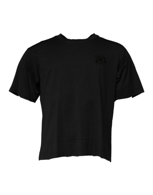 Camiseta de algodón negra con cuello redondo y logo DG de Dolce & Gabbana
