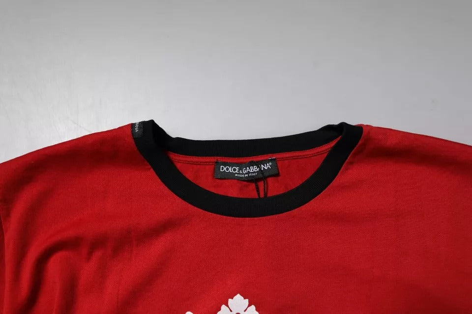 Camiseta de algodón con cuello redondo y logo de corona rojo de Dolce & Gabbana