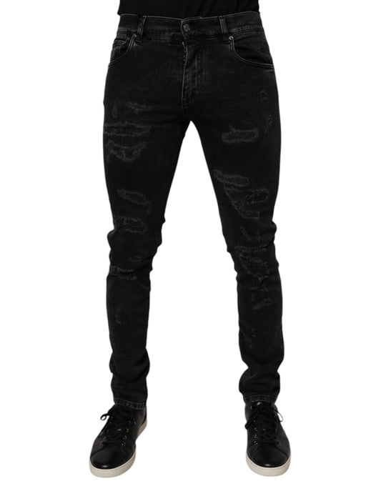 Dolce & Gabbana Vaqueros Ajustados de Algodón Negro Rasgado para Hombre