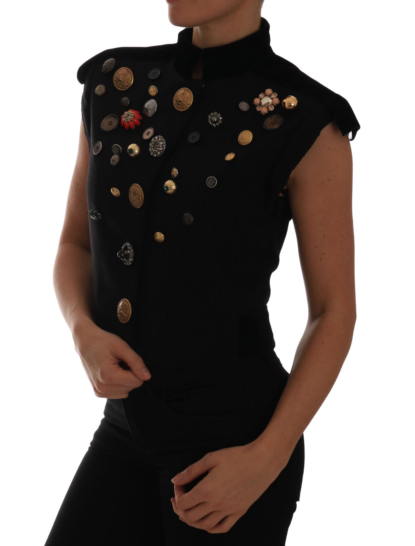 Chaleco de chaqueta militar con adornos florales negro de Dolce & Gabbana