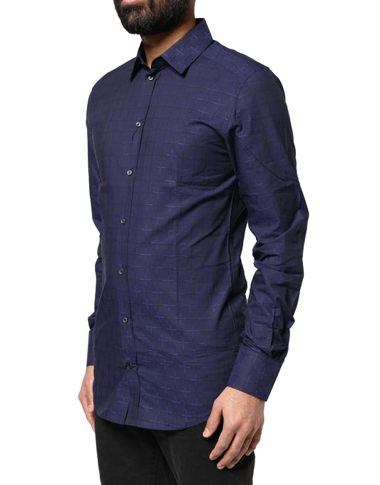 Camisa de vestir formal Dolce & Gabbana a cuadros azul dorado