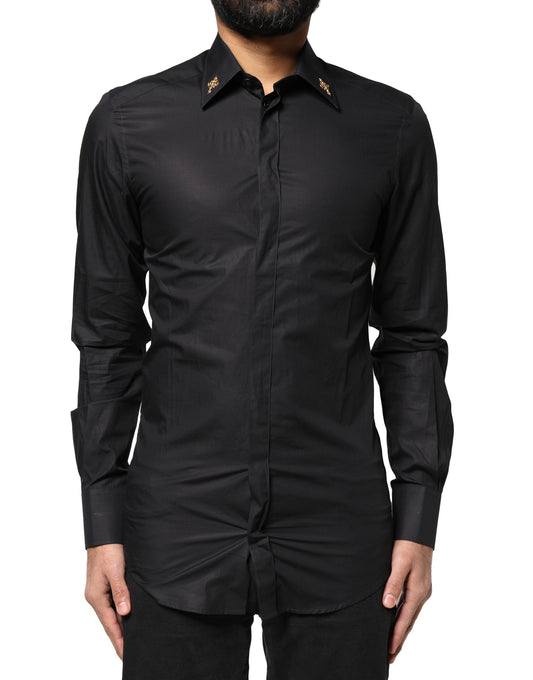 Camisa de vestir para hombre Dolce & Gabbana negra con cruz dorada embellecida