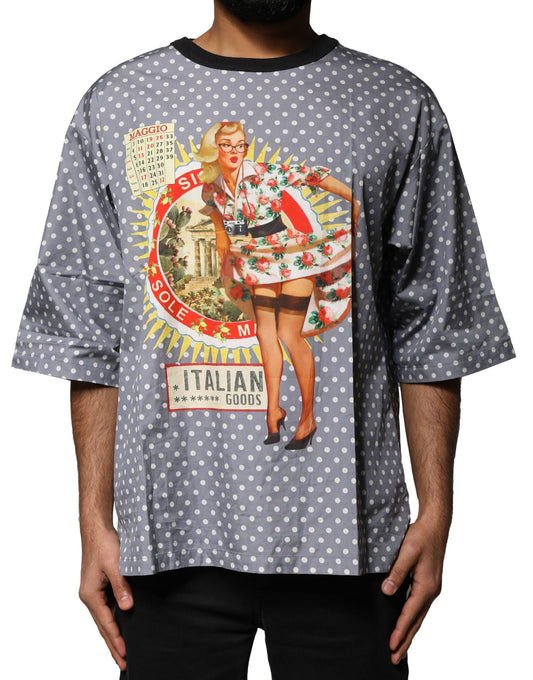 Camiseta Dolce & Gabbana de cuello redondo con estampado pin-up de lunares grises