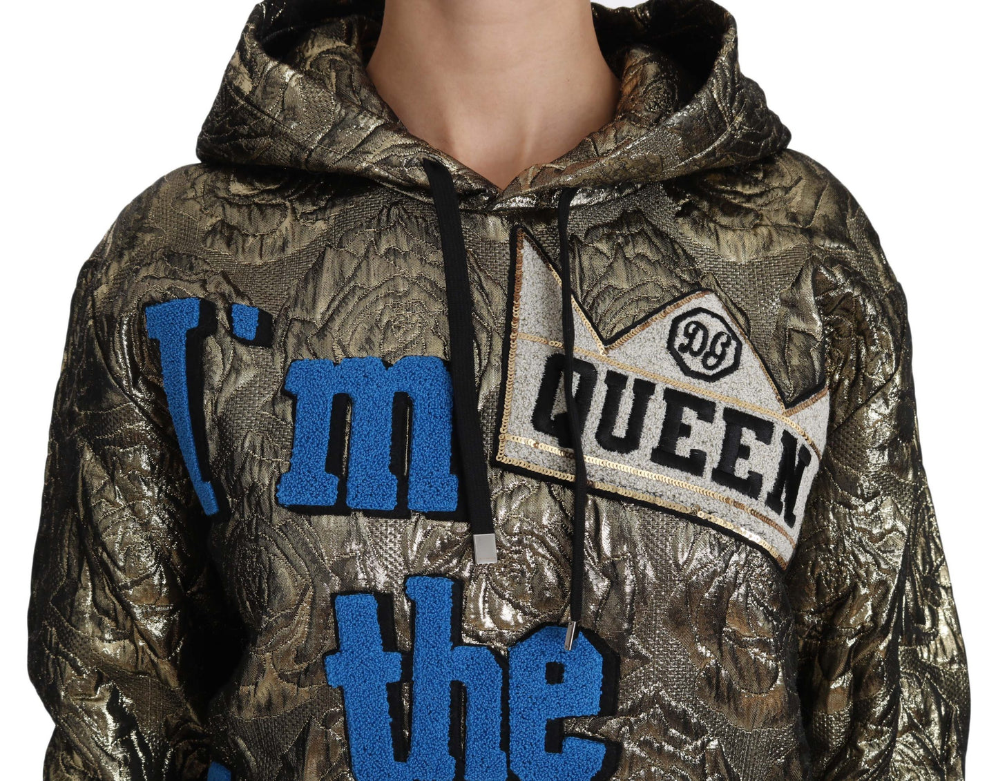 Sudadera con capucha dorada de jacquard "Im The Queen" de Dolce & Gabbana