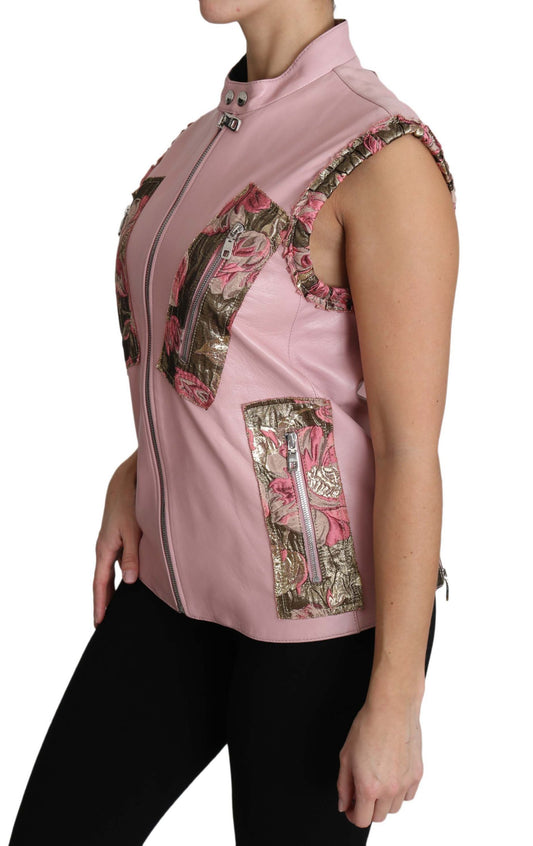 Chaleco de piel sin mangas con cremallera rosa de cordero de Dolce & Gabbana
