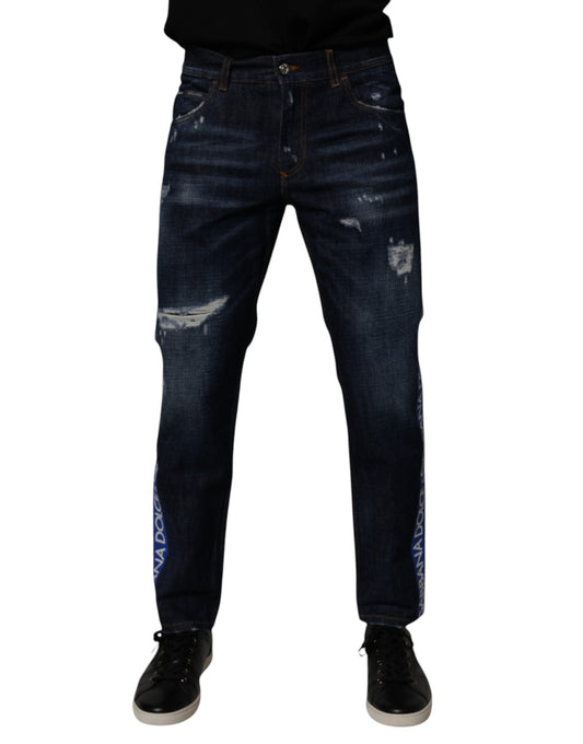 Dolce & Gabbana Vaqueros pitillo de mezclilla de algodón azul oscuro desgastados