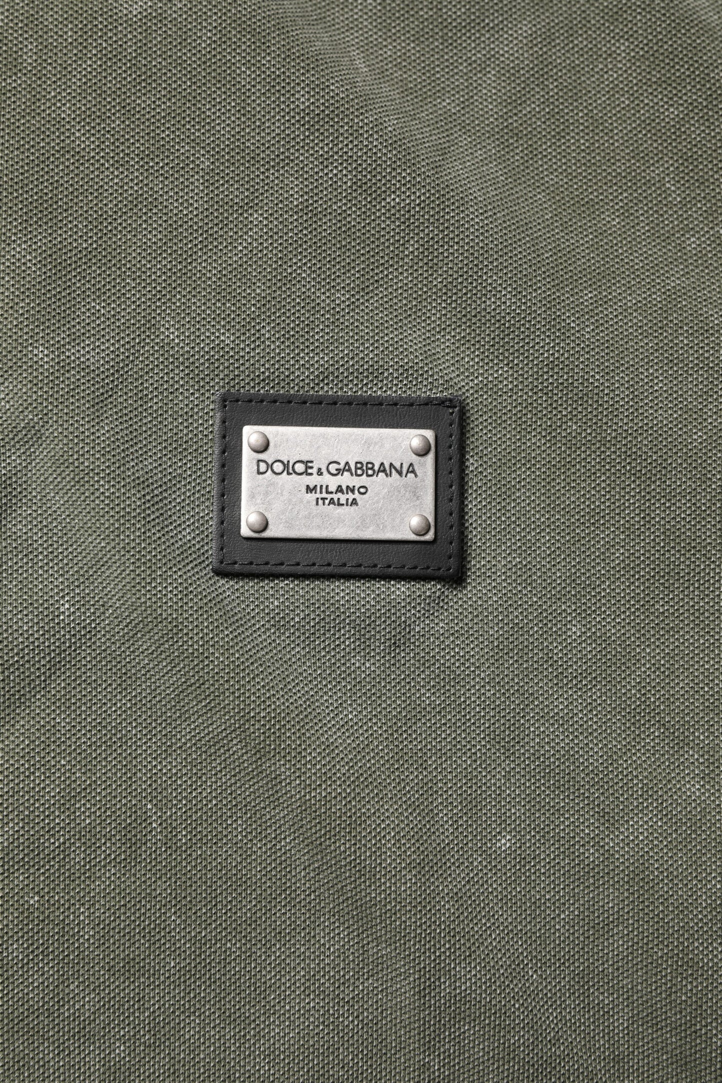 Camiseta tipo polo de algodón con placa del logotipo verde militar de Dolce & Gabbana