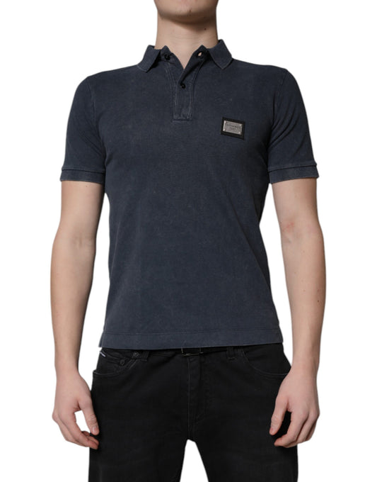 Polo de algodón azul oscuro con placa del logo para hombre Dolce & Gabbana