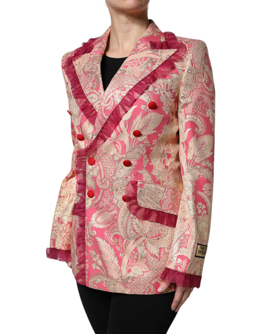 Abrigo blazer de nailon jacquard rosa dorado de Dolce & Gabbana