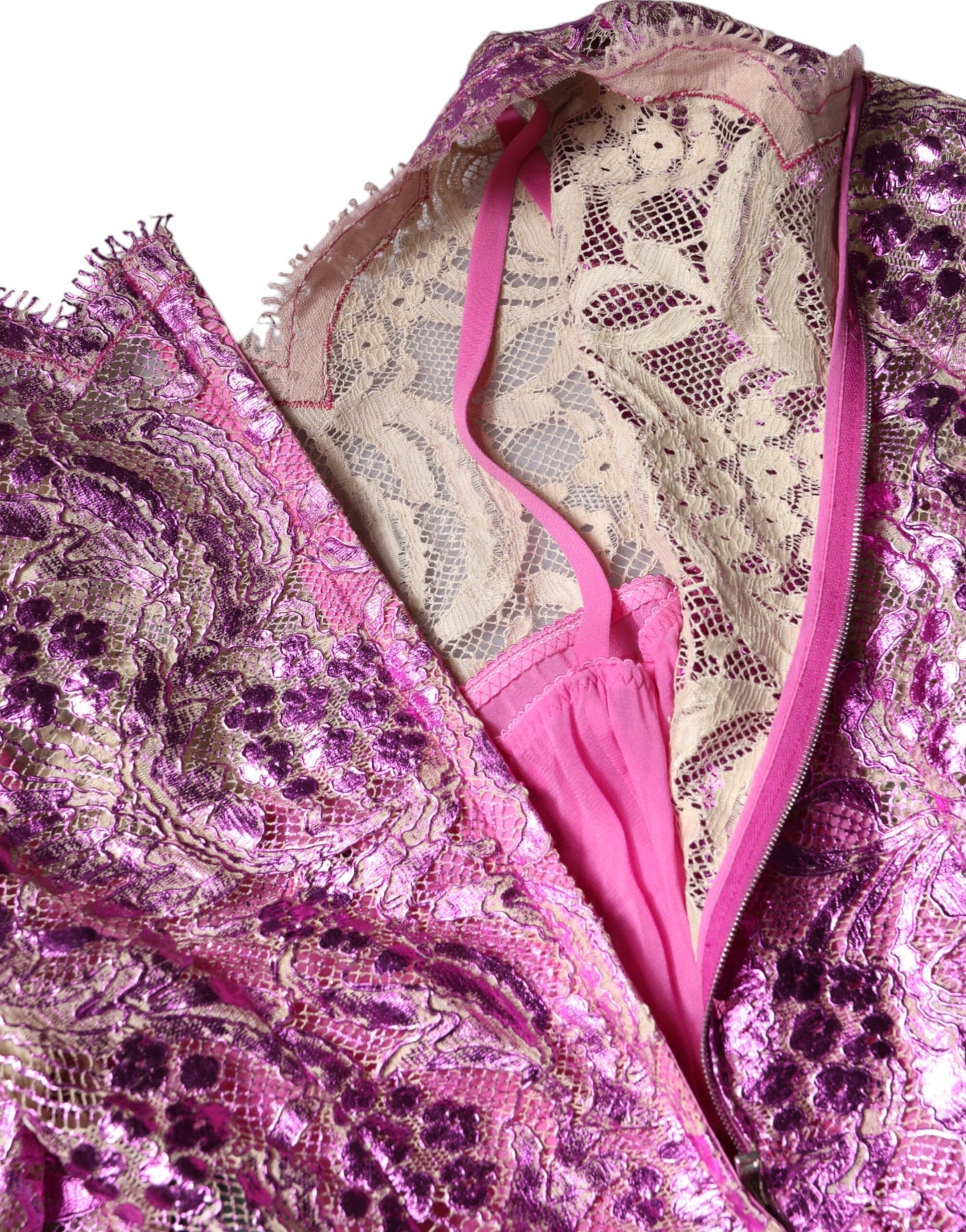 Minivestido recto fucsia metálico floral de Dolce & Gabbana