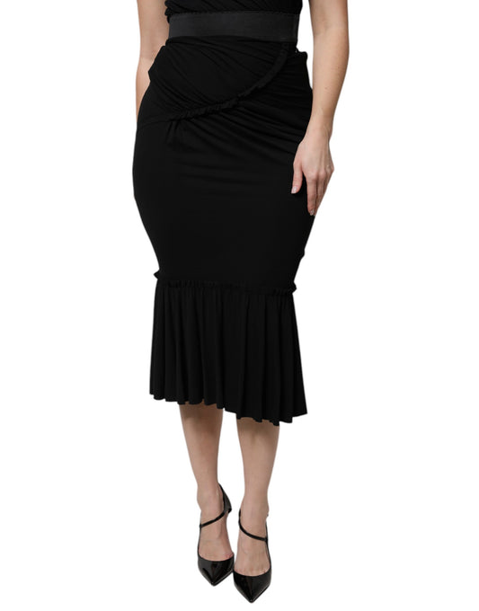 Falda midi Dolce & Gabbana negra de corte sirena y talle alto