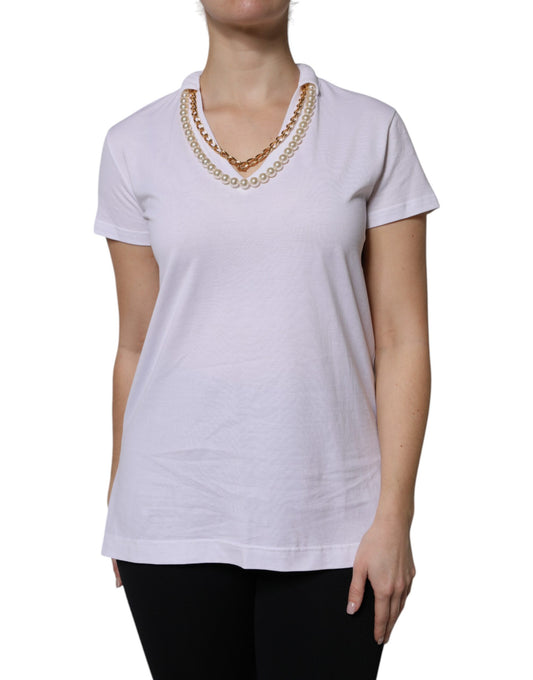 Camiseta Dolce & Gabbana blanca de manga corta de algodón con collar
