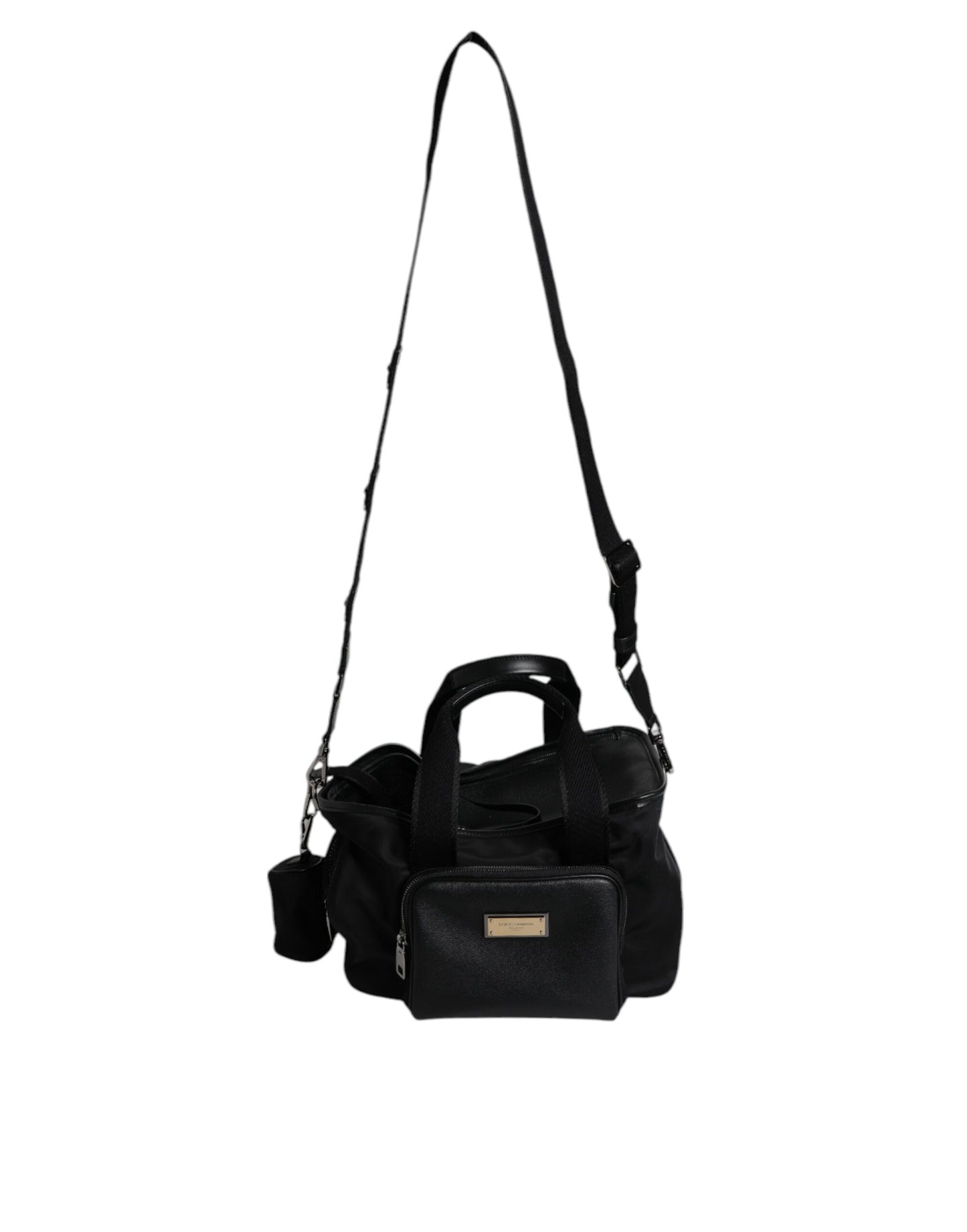 Bolso portamascotas Dolce & Gabbana negro con correa para el hombro y placa con logo