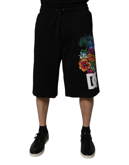 Bermudas Dolce & Gabbana de algodón negro con logo y estampado floral