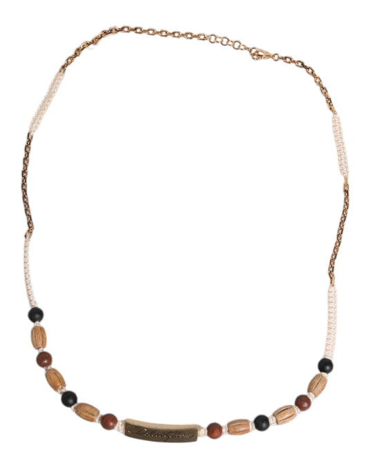 Collar con colgante de cuentas de madera negras y doradas con el logo de Dolce & Gabbana