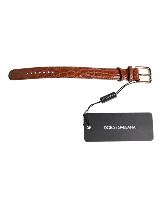 Brazalete Dolce & Gabbana de Cuero Texturizado Marrón con Hebilla de Metal Dorado