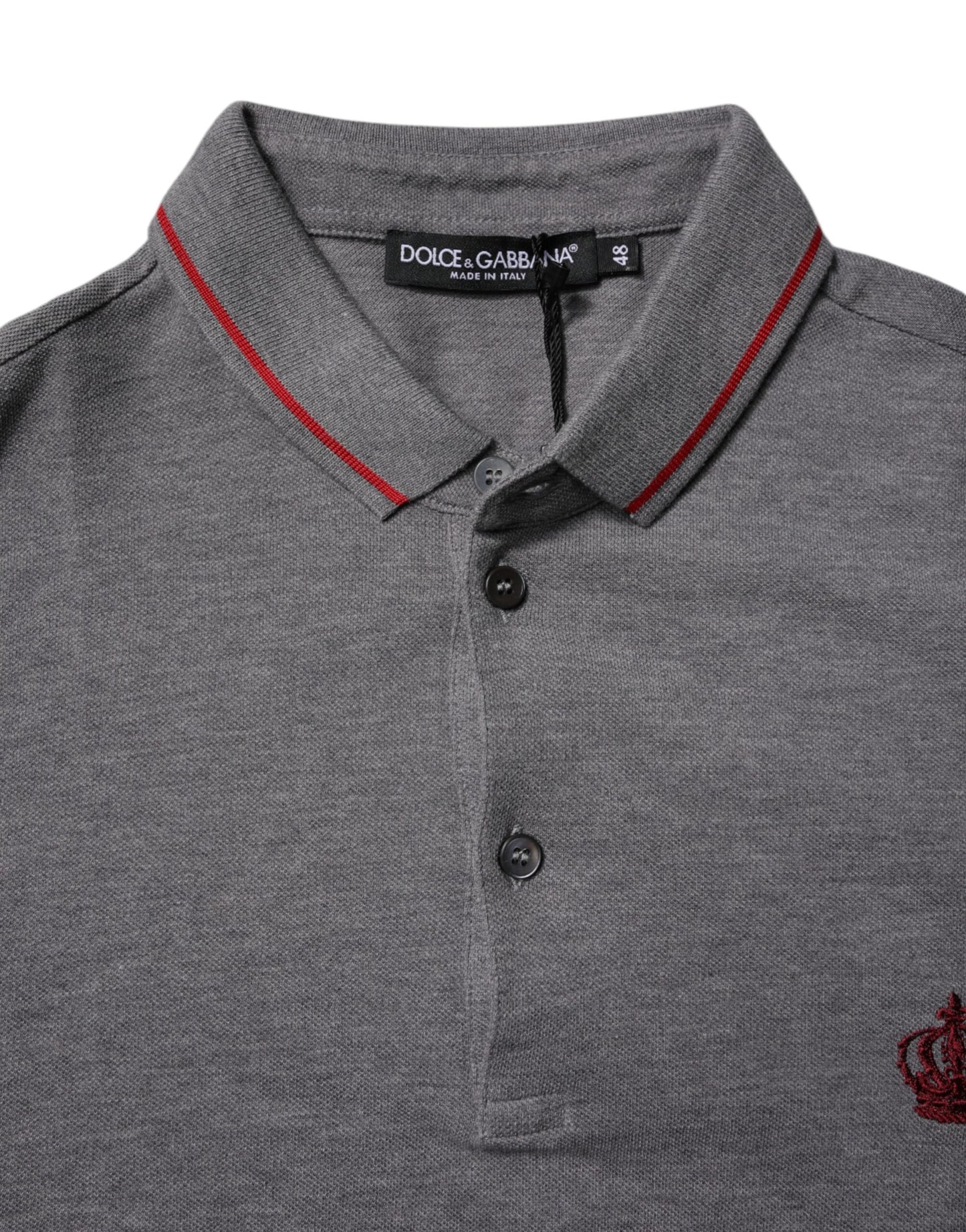 Polo de algodón gris con corona en el cuello de Dolce & Gabbana