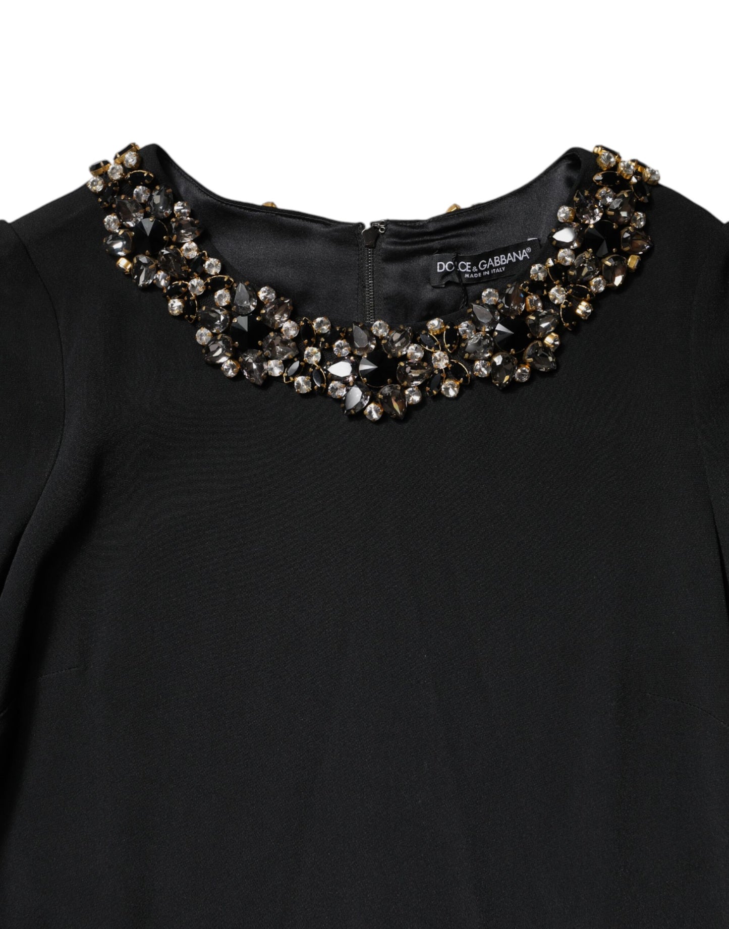 Minivestido negro de cuello redondo adornado con cristales de Dolce & Gabbana