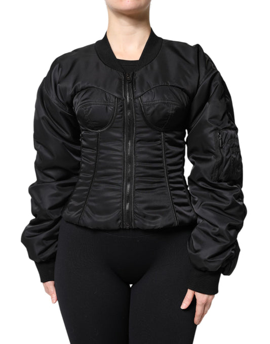 Chaqueta corsé bustier Dolce & Gabbana de nailon negro con cremallera completa