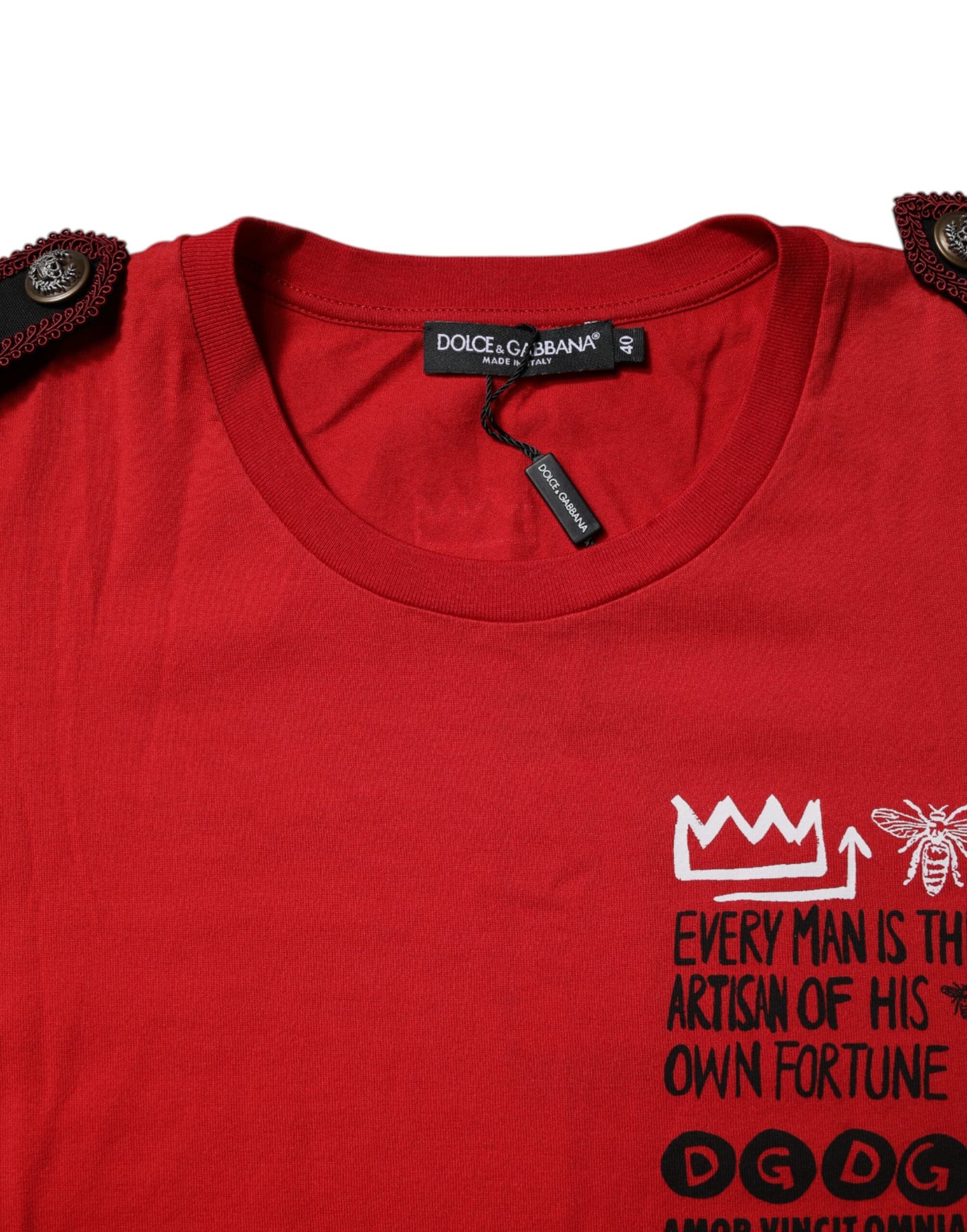 Camiseta de manga corta de algodón rojo con cuello redondo de Dolce & Gabbana