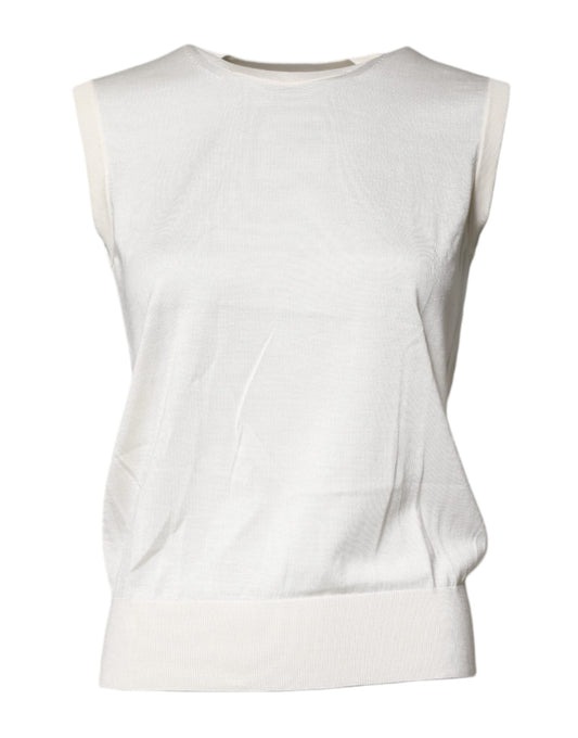 Camiseta sin mangas de seda con cuello redondo color crema de Dolce & Gabbana