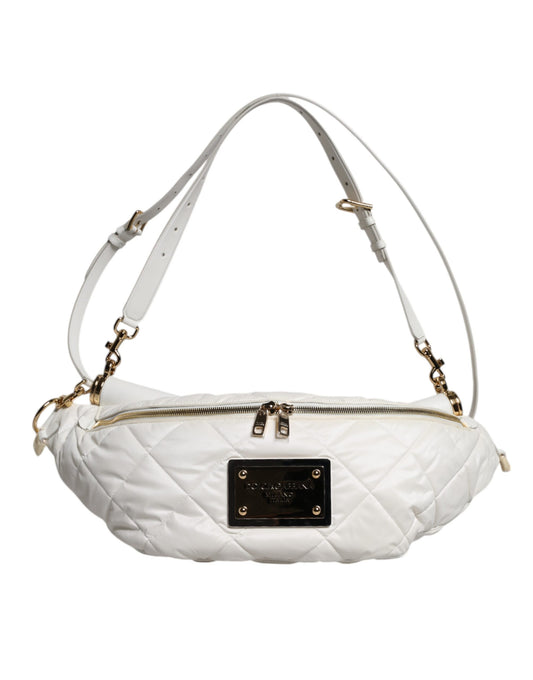 Riñonera de cintura Dolce & Gabbana blanca acolchada con placa del logo