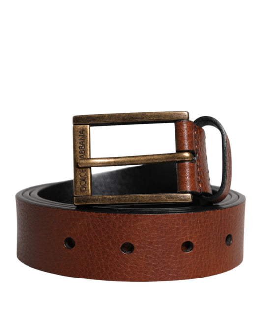 Dolce & Gabbana Cinturón clásico de piel de becerro marrón con hebilla de metal