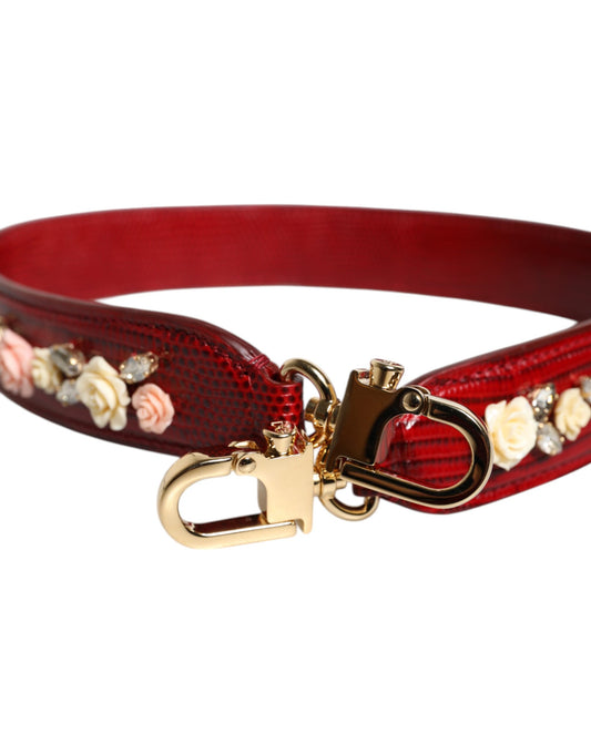 Dolce & Gabbana Bolso de Hombro de Piel Roja con Adornos Florales