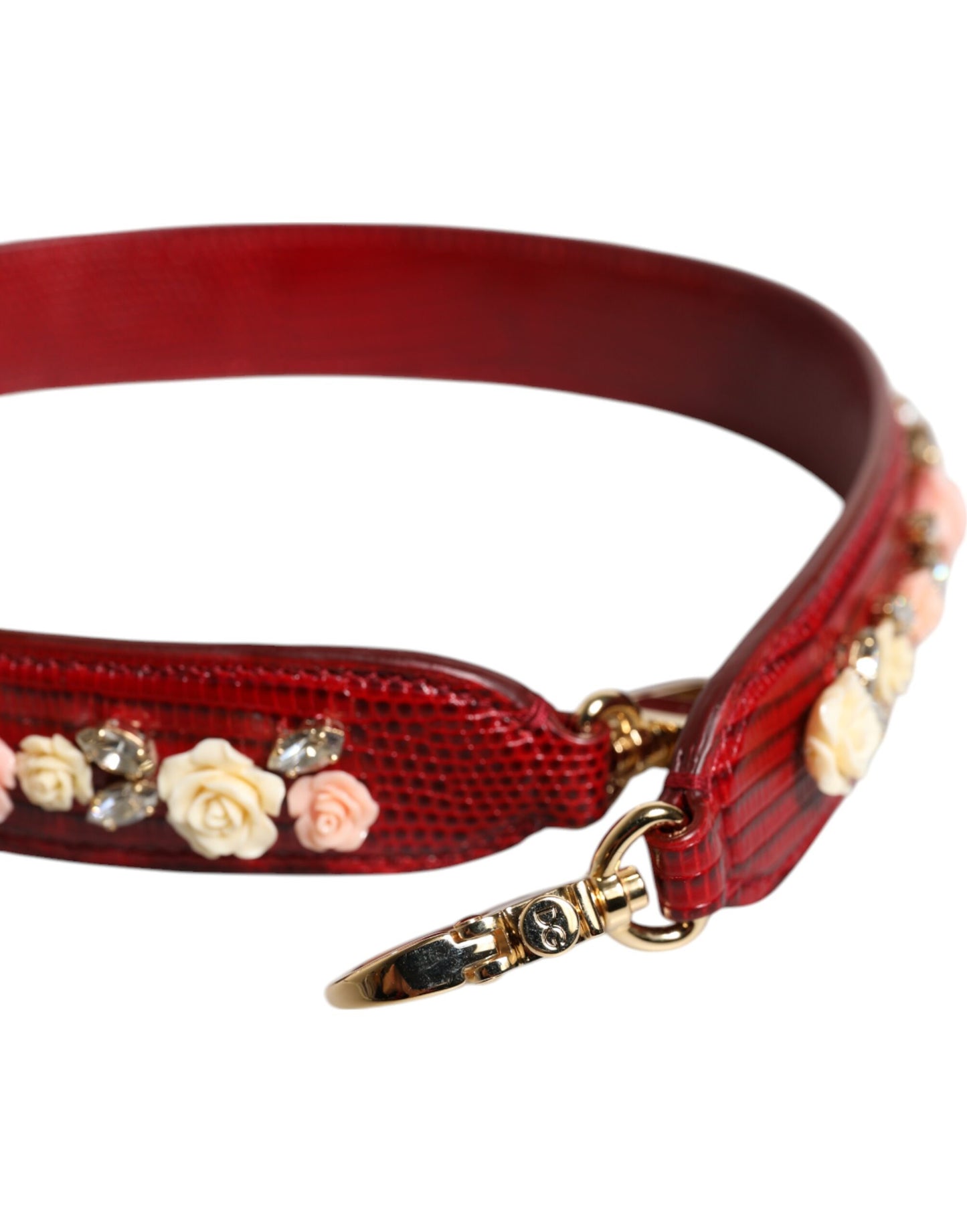 Dolce & Gabbana Bolso de Hombro de Piel Roja con Adornos Florales