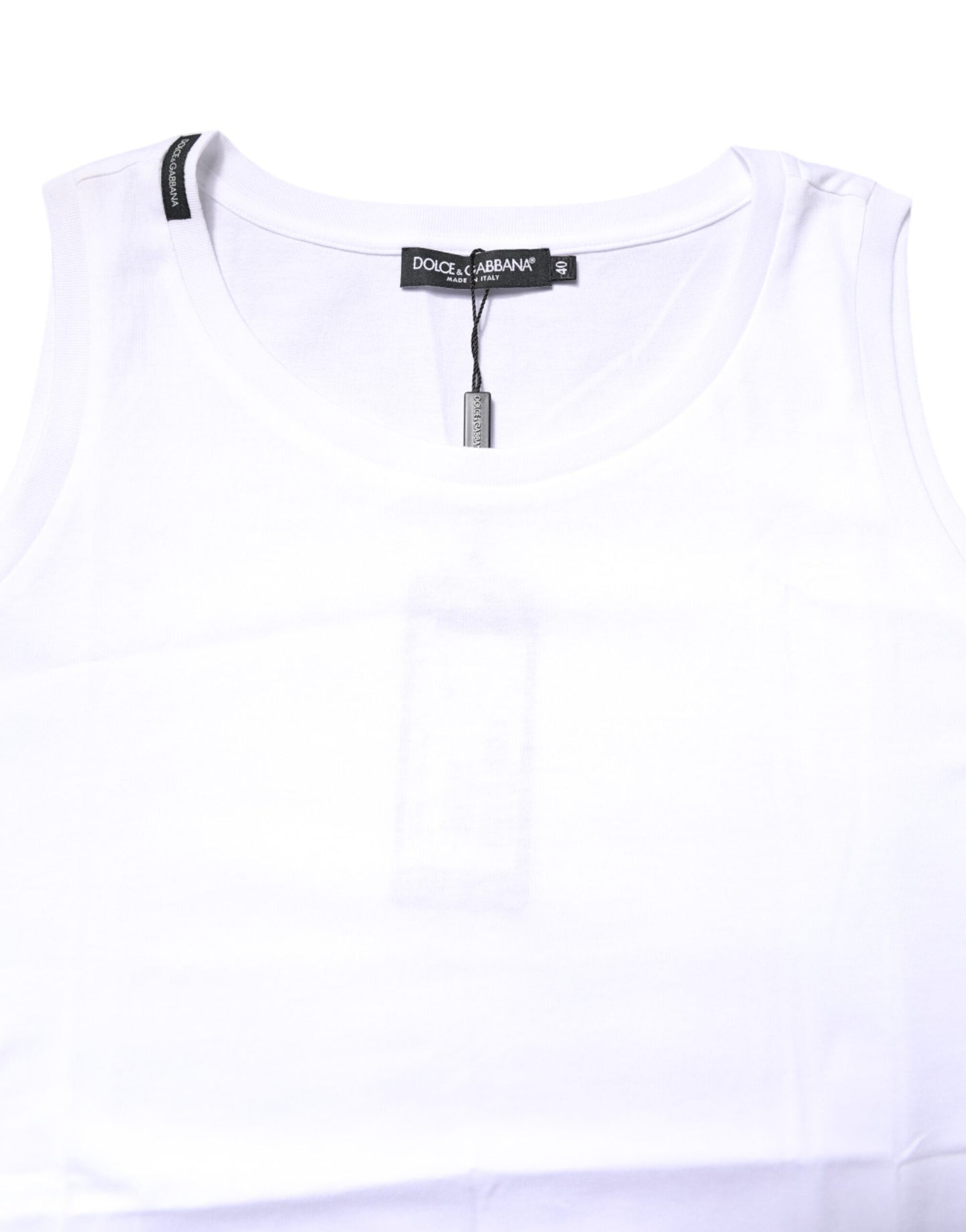Camiseta sin mangas de algodón blanca con cuello redondo de Dolce & Gabbana