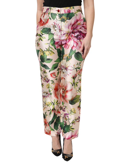 Pantalones rectos de cintura alta con estampado floral multicolor de Dolce & Gabbana