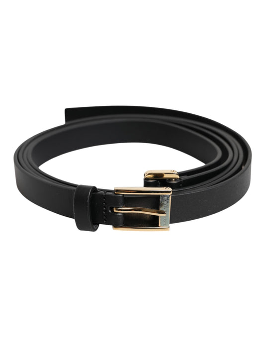 Cinturón Dolce & Gabbana negro con hebilla de logo metálico dorado clásico