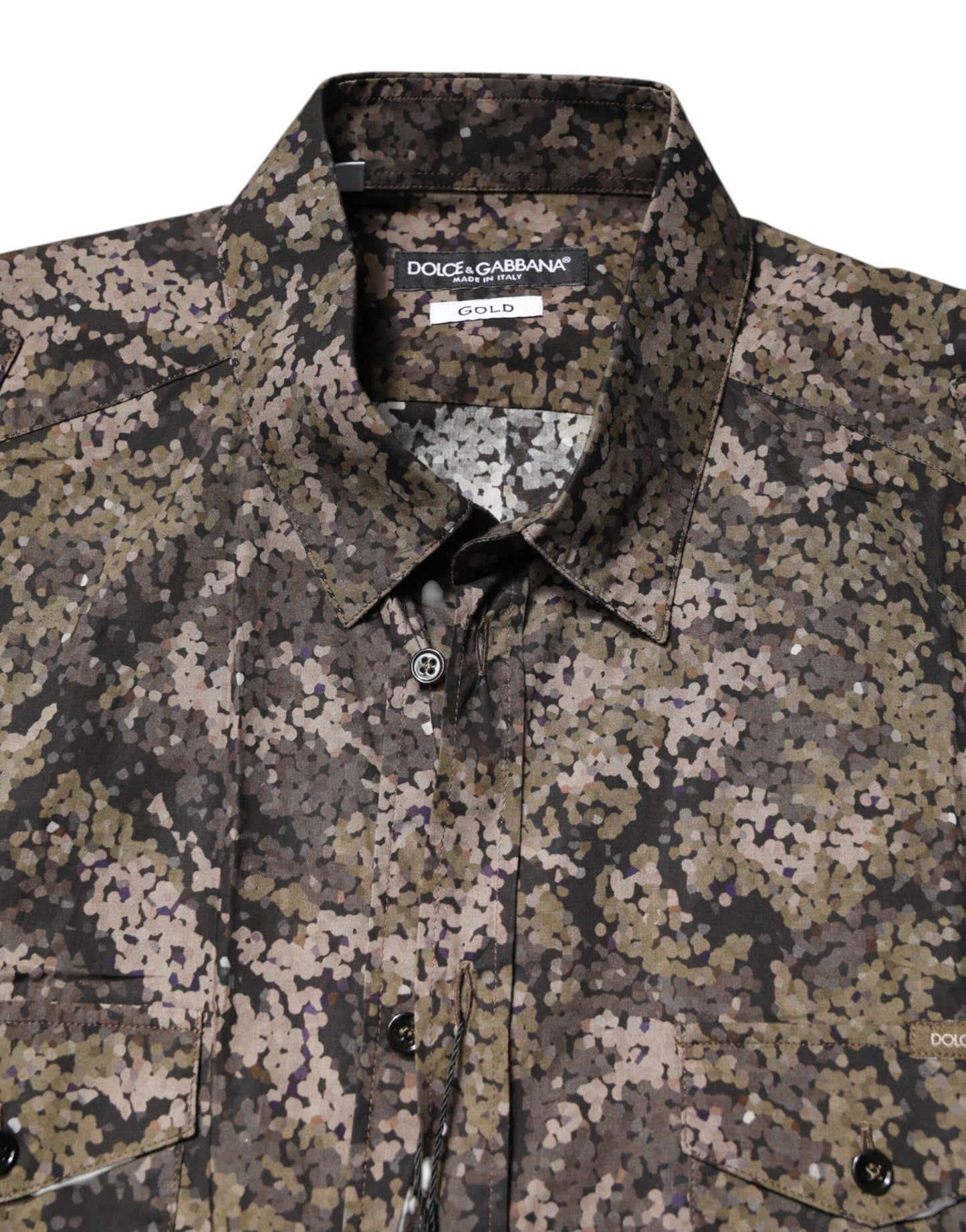 Camisa Dorada Abotonada Multicolor de Camuflaje de Dolce & Gabbana