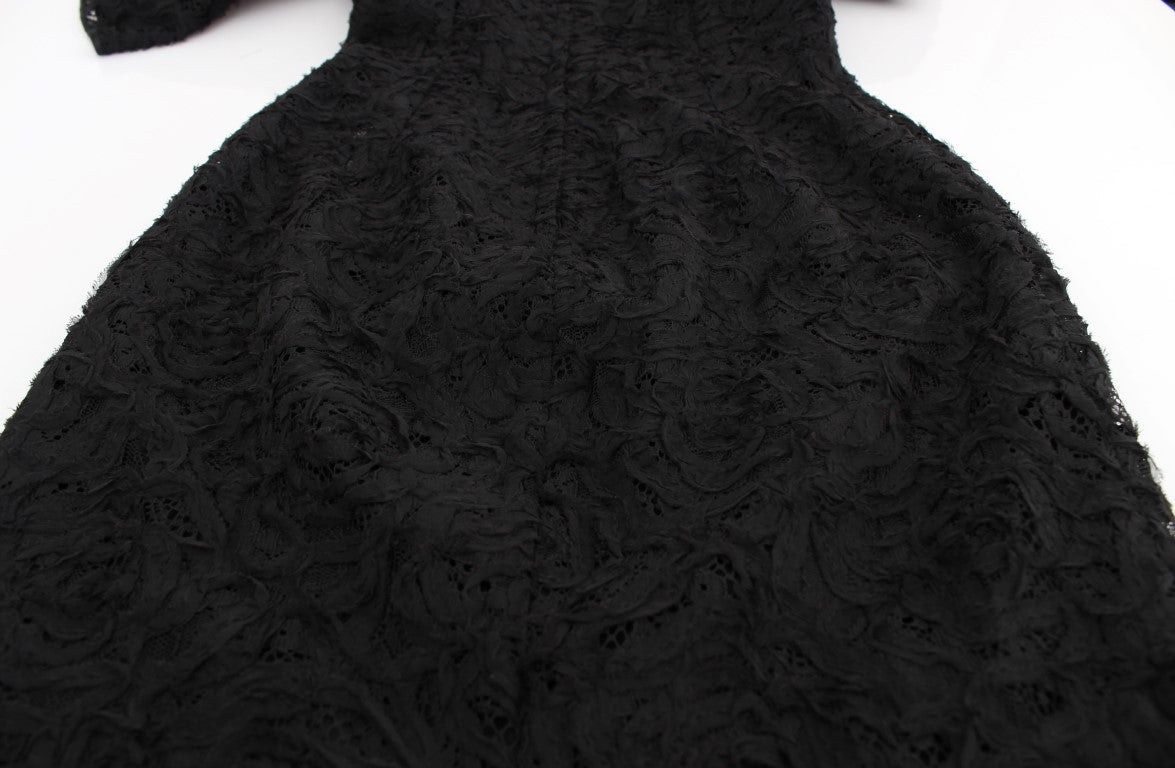 Vestido largo maxi ceñido de encaje floral negro de Dolce & Gabbana