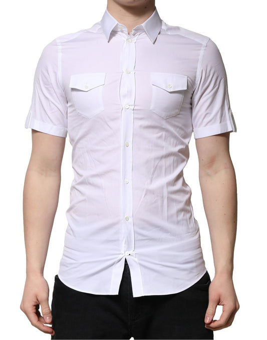 Camisa casual Dolce & Gabbana blanca de algodón y manga corta, GOLD