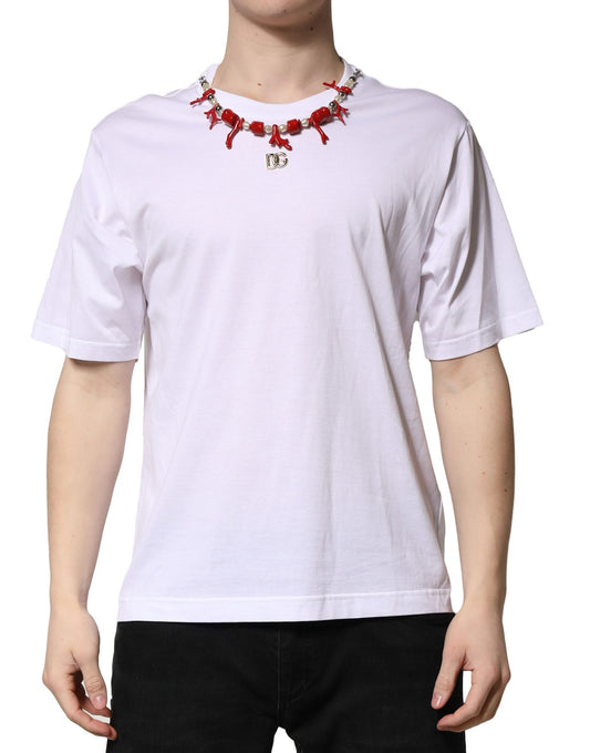 Camiseta Dolce & Gabbana blanca de algodón con cuello redondo y adornos