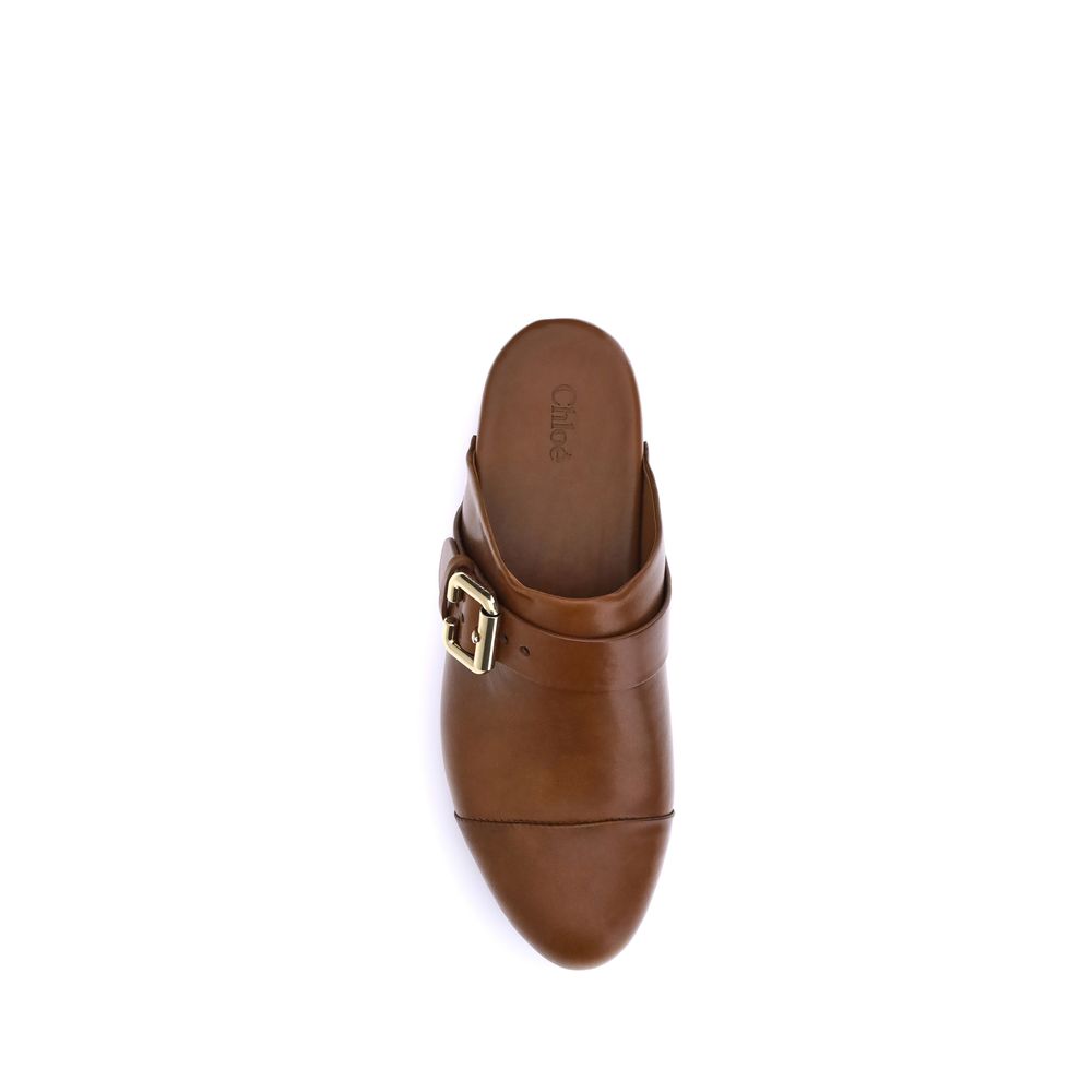 Chloé Brown Bos Taurus Calfskin Mules