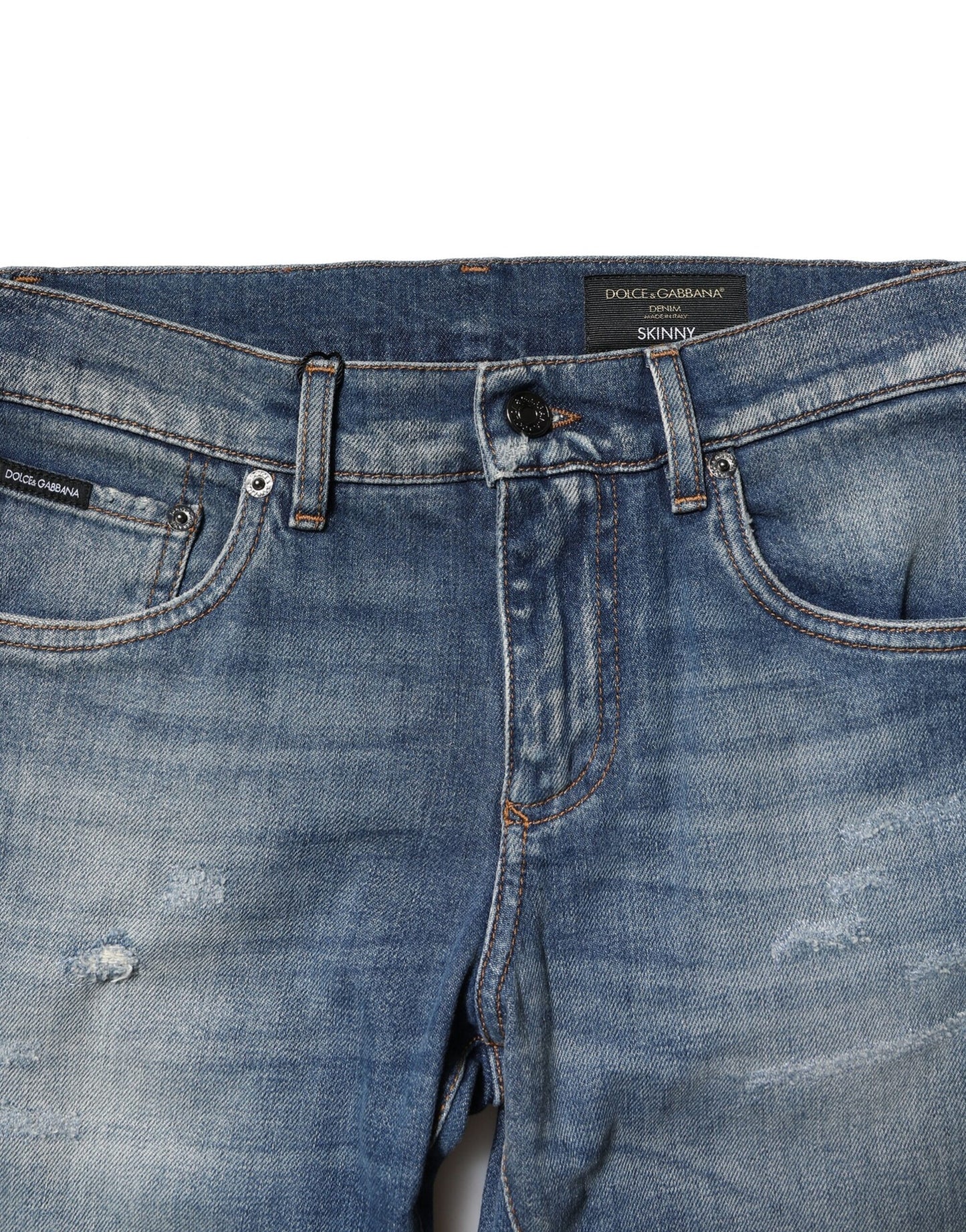 Dolce & Gabbana Vaqueros de hombre de corte entallado de algodón con lavado azul