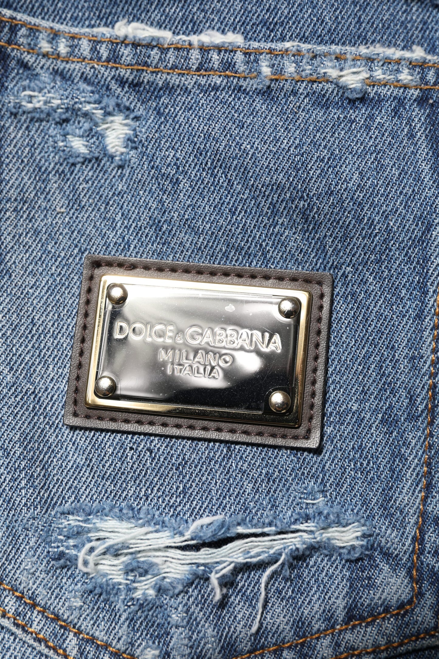 Jeans de Algodón Azul Desgastado con Logo de Dolce & Gabbana