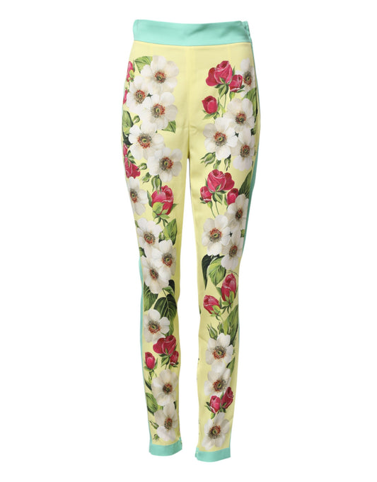 Pantalón leggings de seda floral amarillo de Dolce & Gabbana