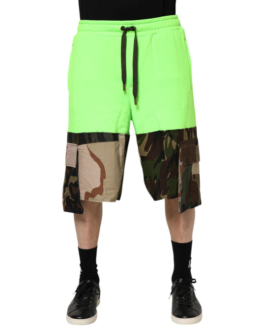Dolce & Gabbana Pantalones cortos cargo de hombre bermudas verdes de patchwork