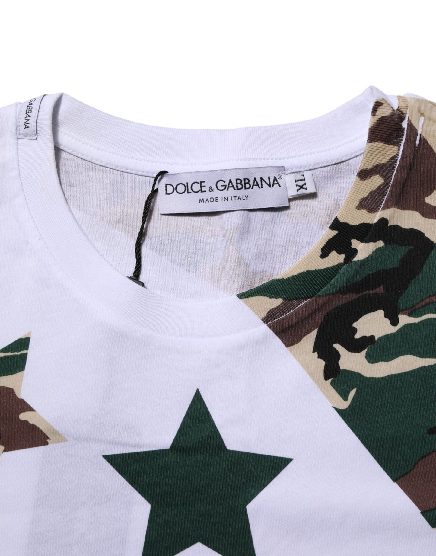 Camiseta de cuello redondo de algodón con estampado de camuflaje blanco para hombre de Dolce & Gabbana